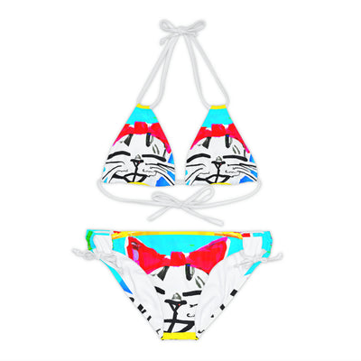 "Purrfect Pals: A Celebration of Happy Cats" Strappy Bikini Set (AOP)