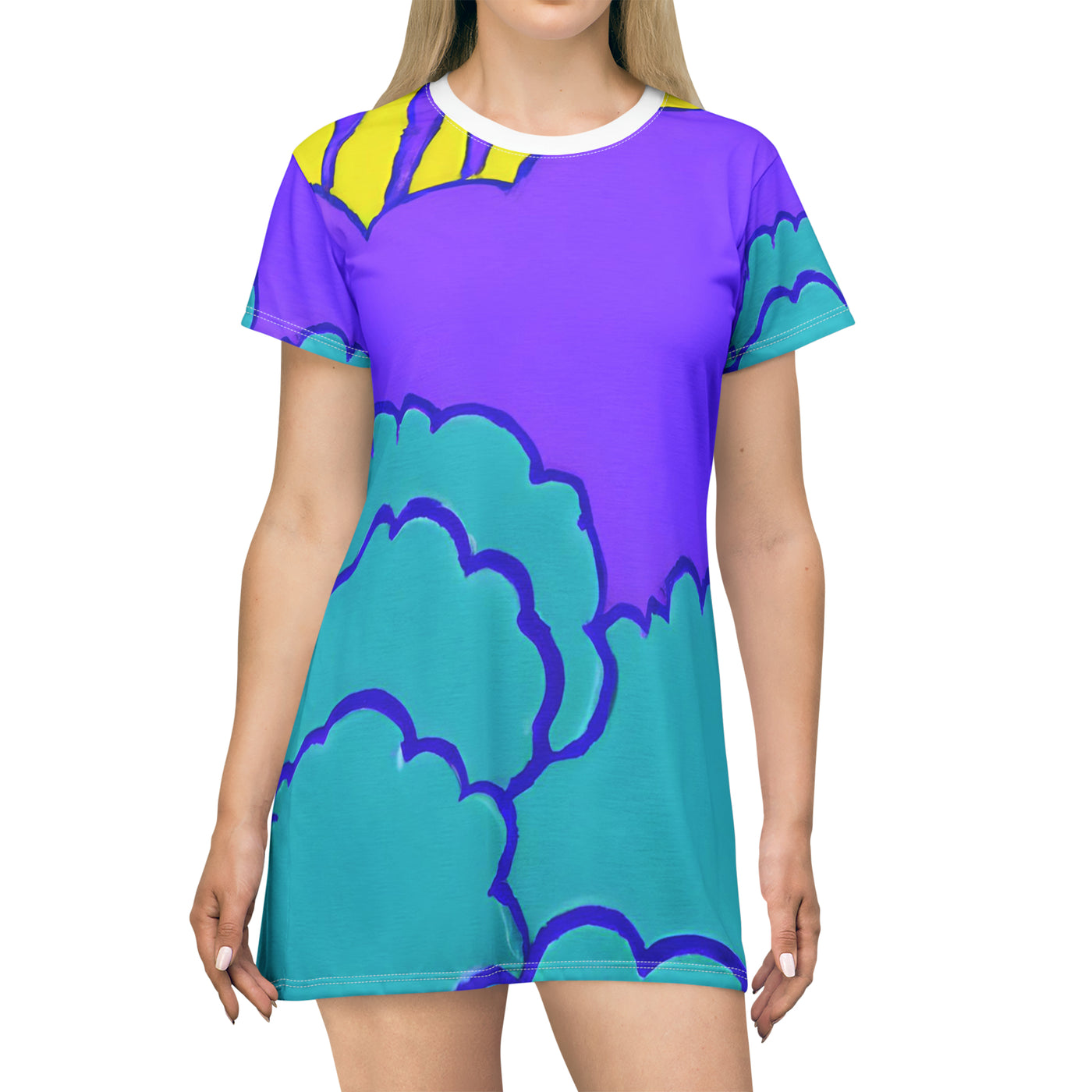 "Amazing Clouds of Colorful Joy!" T-Shirt Dress (AOP)