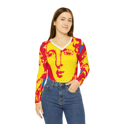 "Mona Lisa's Fabulous Fête! " Women's Long Sleeve V-neck Shirt