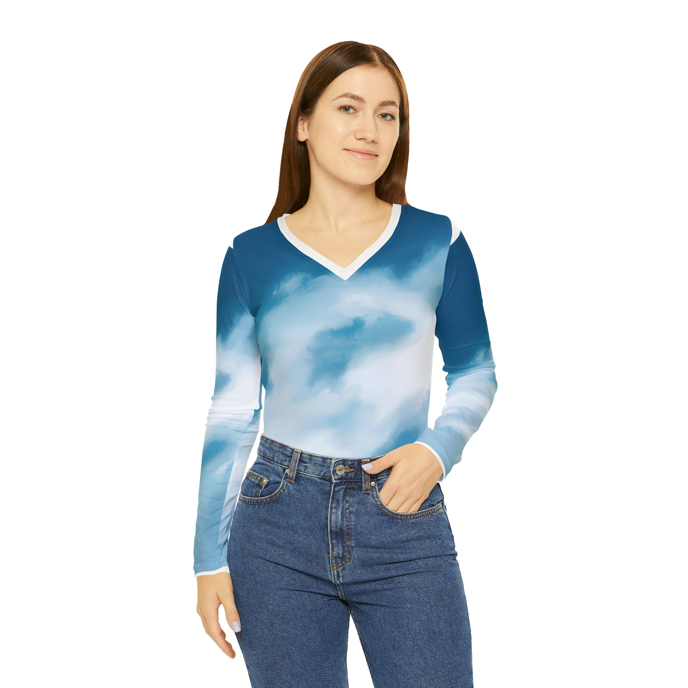 "Amazingly Awesome, Cloudy Skies!" Women's Long Sleeve V-neck Shirt